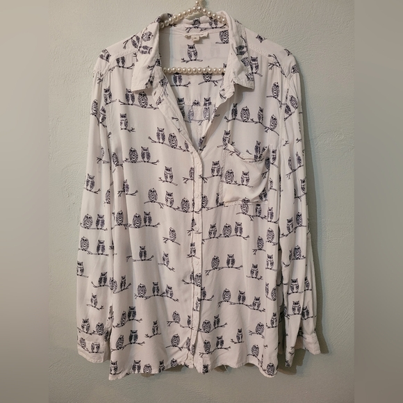 Beachlunchlounge unique Owl plus size button down shirt - Picture 2 of 8